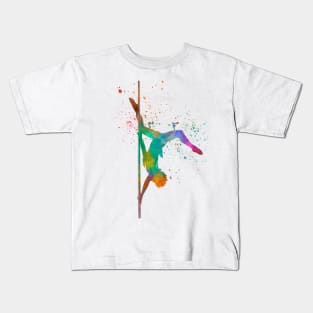 woman pole dancer silhouette  in watercolor Kids T-Shirt